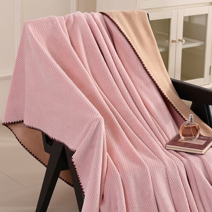 Couverture chaude en jacquard à carreaux - Rose - 2 taies d'oreiller - 48 cm x 74 cm - image 6