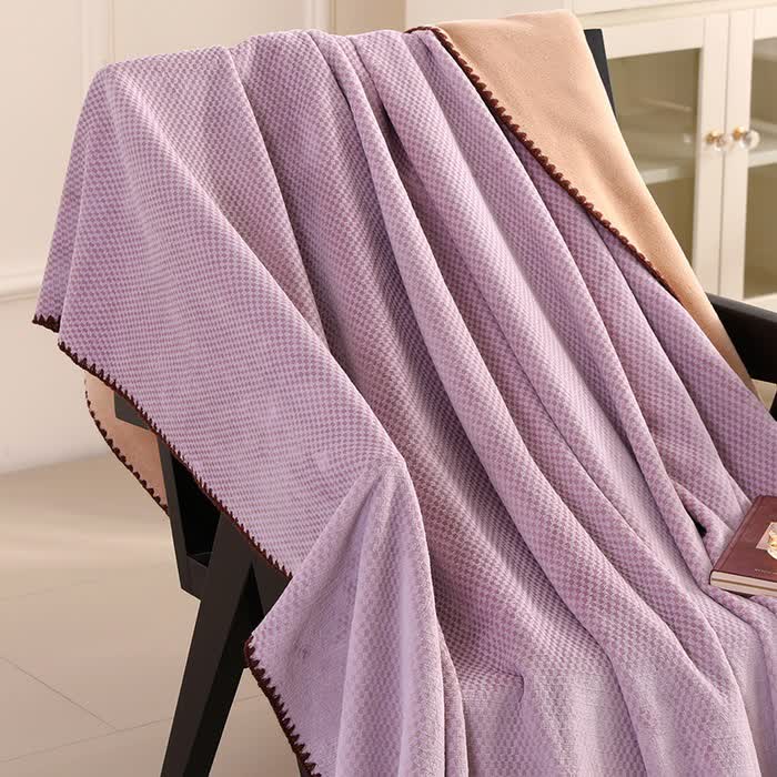 Couverture chaude en jacquard à carreaux - Violet - 2 taies d'oreiller - 48 cm x 74 cm - image 10