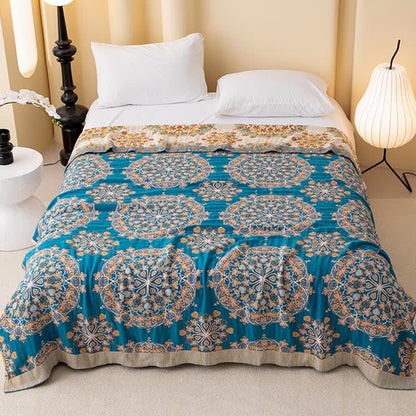 Couette vintage exotique en gaze de coton à motif floral - image 1