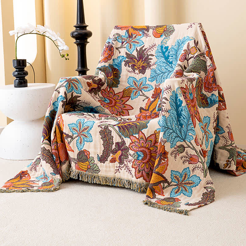 Couette en coton avec feuilles tropicales et pompons floraux - image 2