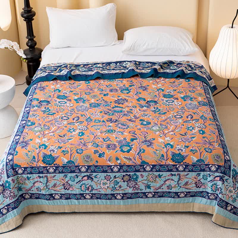 Couette en gaze de coton bleue à motif floral - image 1
