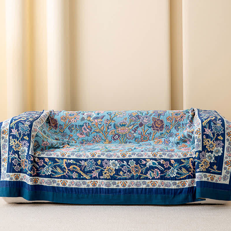 Couette en gaze de coton bleue à motif floral - image 2