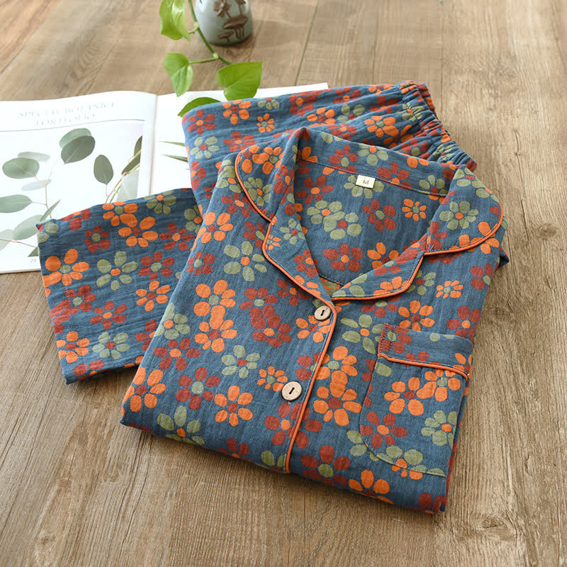 Ensemble pyjama en gaze de coton à manches longues - Bleu - 2XL - image 14