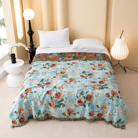 Couette en gaze de coton avec pompon rose pittoresque - 200 cm x 230 cm - image 0