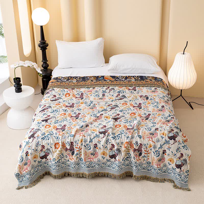 Couette en gaze de coton avec motif de fleurs de poulet dans un style campagnard - 200 cm x 230 cm - image 0