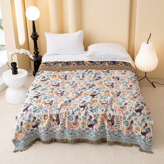 Couette en gaze de coton avec motif de fleurs de poulet dans un style campagnard - 200 cm x 230 cm - image 0
