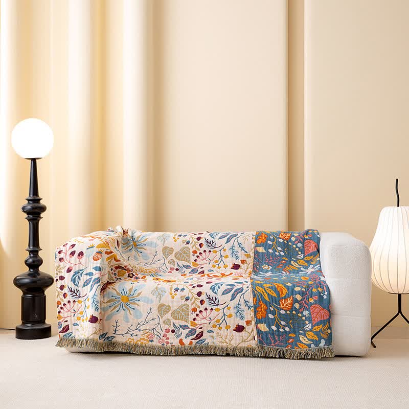 Couette cottage en gaze de coton à motif floral et pompons - image 2