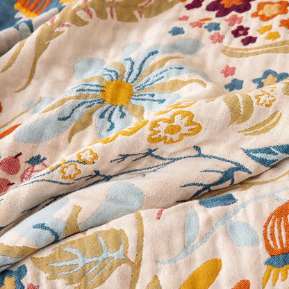 Couette cottage en gaze de coton à motif floral et pompons - image 4