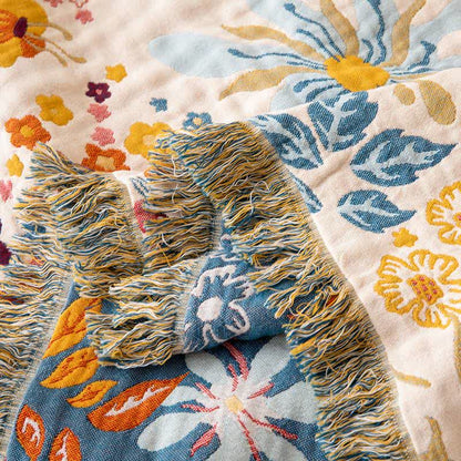 Couette cottage en gaze de coton à motif floral et pompons - image 3