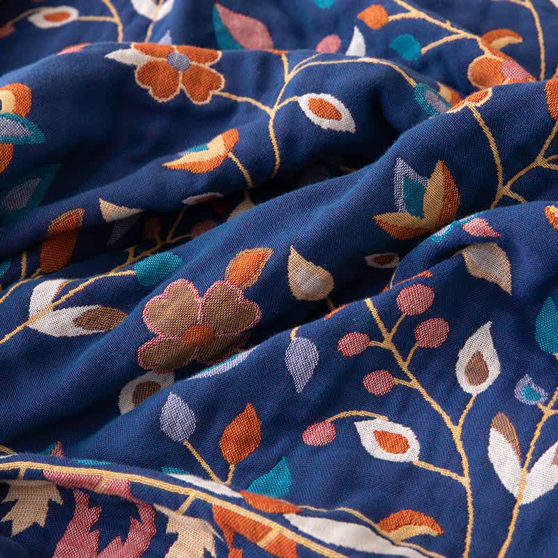 Couette réversible en coton avec motif floral vintage et pompons - image 5
