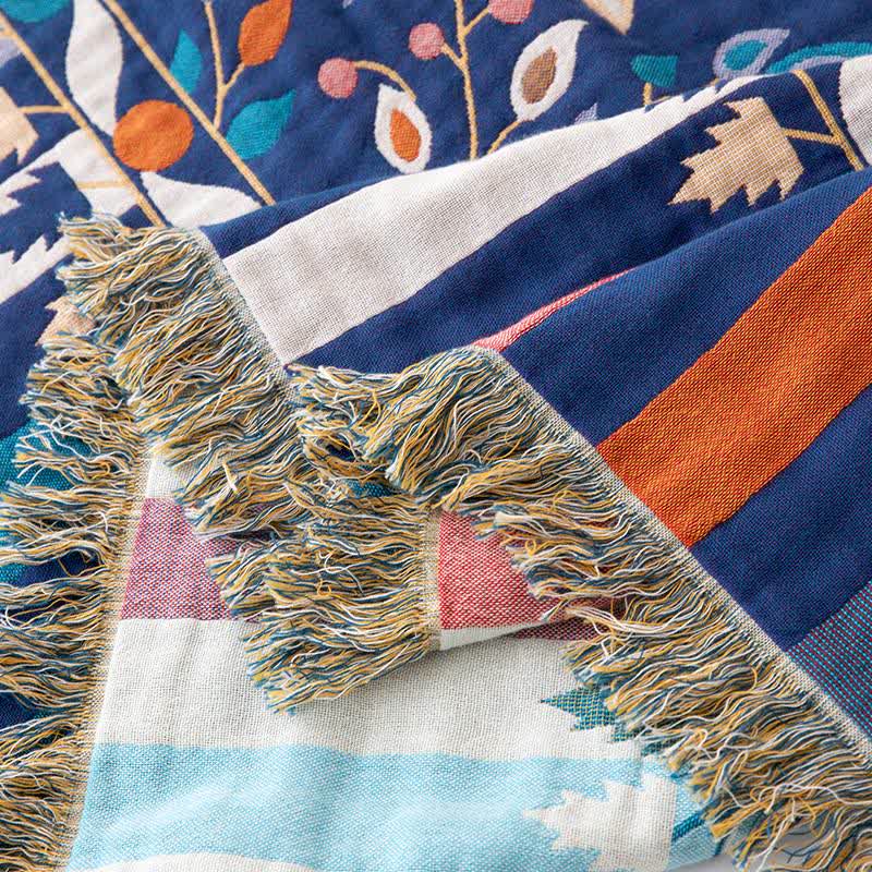 Couette réversible en coton avec motif floral vintage et pompons - image 4