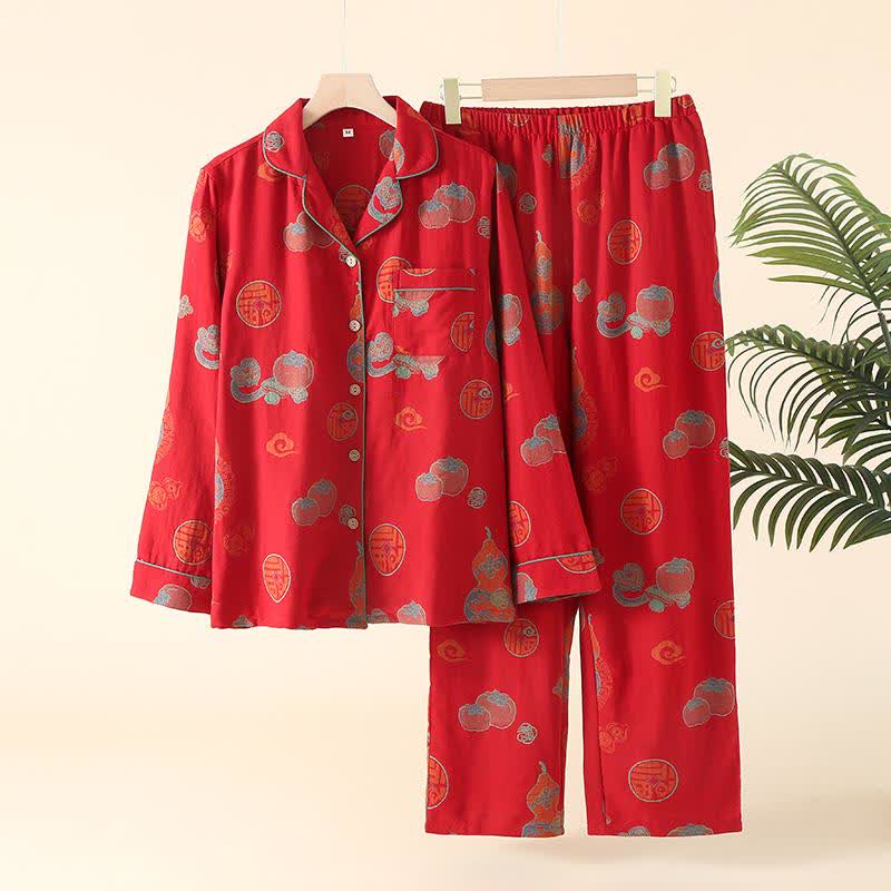 Ensemble de vêtements de détente en coton Persimmon de Auspicious Gourd - Femmes : Rouge - XL - image 1