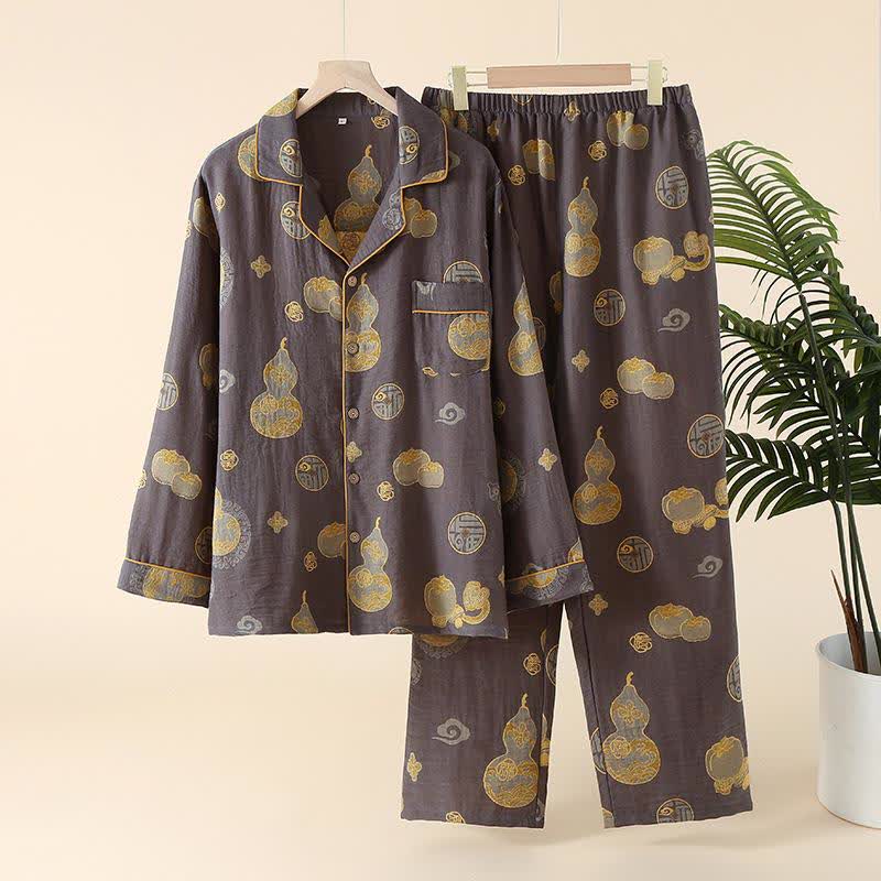 Ensemble de vêtements de détente en coton Persimmon de Auspicious Gourd - Hommes : Gris - XXL - image 4