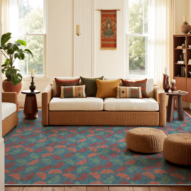Tapis pliable et antidérapant rustique avec feuilles de ginkgo - 61" x 96" - image 0