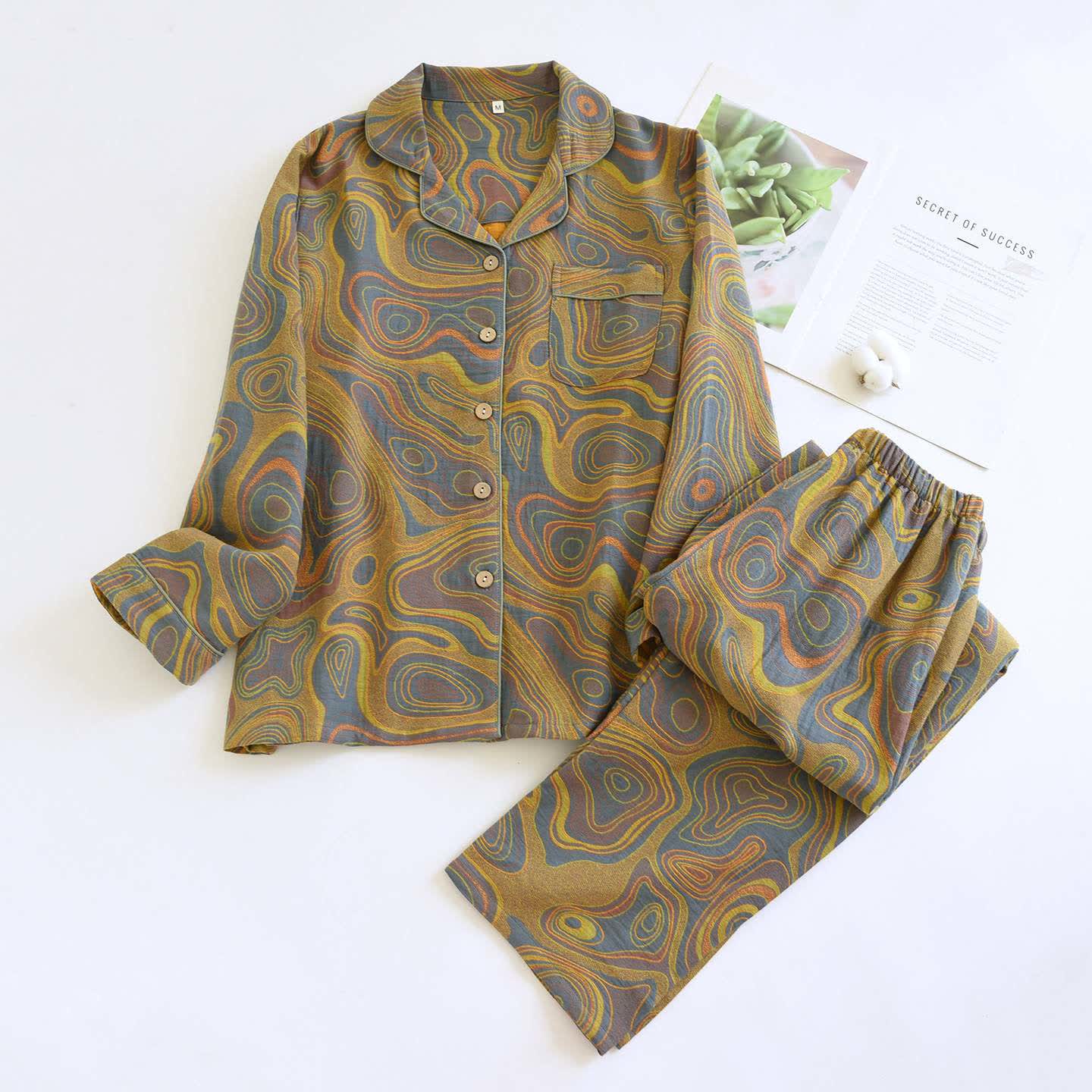 Ensemble de pyjama en coton abstrait artistique - Vert - XL - image 12