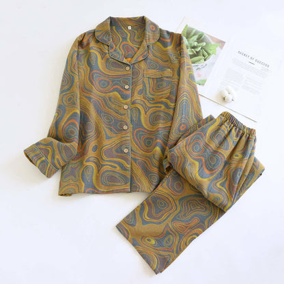 Ensemble de pyjama en coton abstrait artistique - Vert - XL - image 12