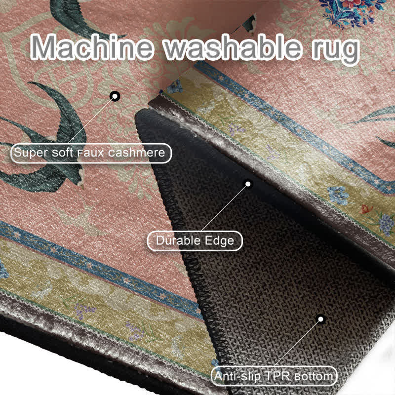 Tapis vintage antidérapant avec motif hirondelle orientale - image 3