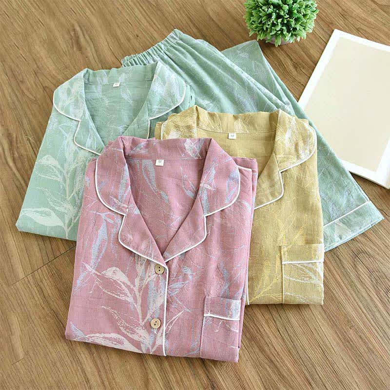 Ensemble pyjama en coton au motif de feuilles de bambou - image 1