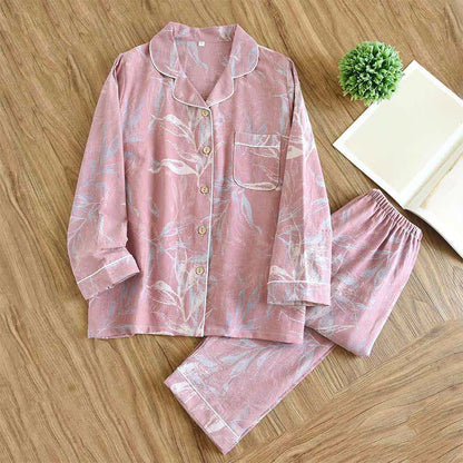 Ensemble pyjama en coton au motif de feuilles de bambou - Rose - XXL - image 5