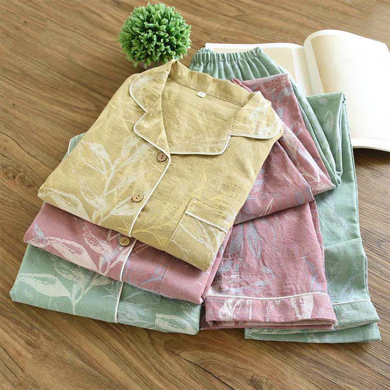 Ensemble pyjama en coton au motif de feuilles de bambou - image 2