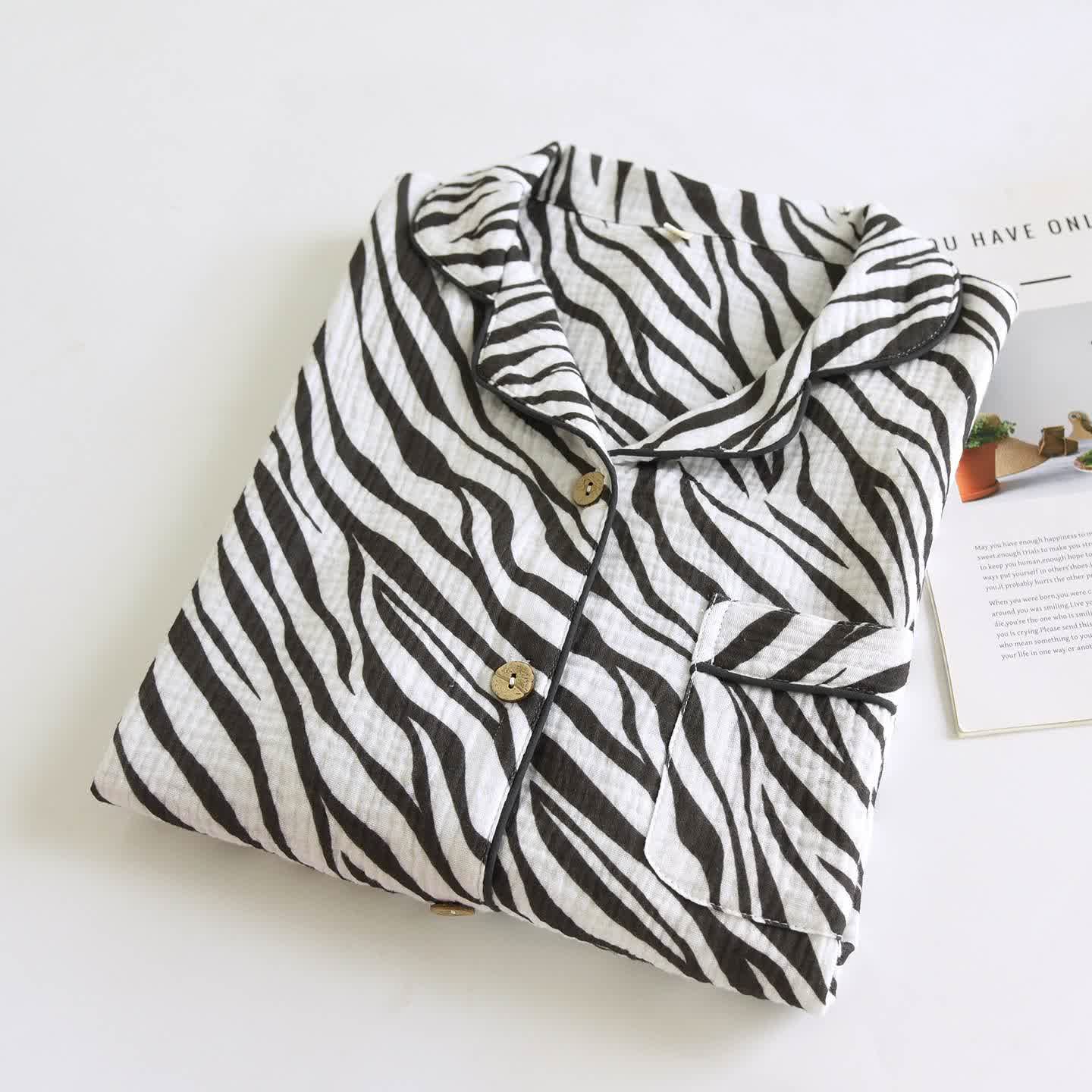 Ensemble pyjama moderne en gaze de coton à rayures zébrées - image 3