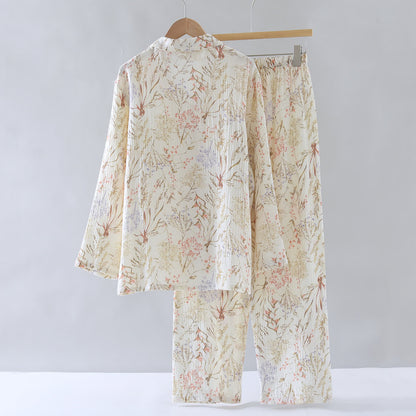 Ensemble pyjama en gaze de coton à motif floral discret - image 2