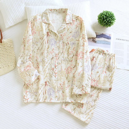 Ensemble pyjama en gaze de coton à motif floral discret - image 3