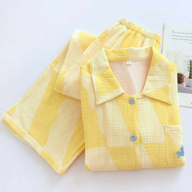 Ensemble pyjama en coton avec poche chat et motif à carreaux - image 3