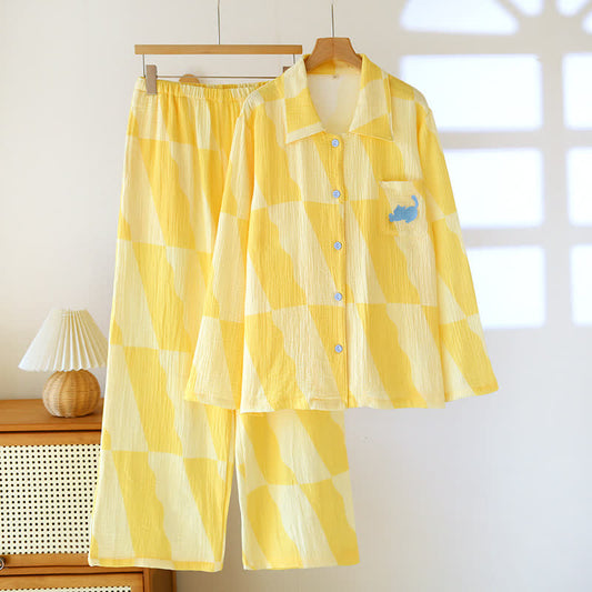 Ensemble pyjama en coton avec poche chat et motif à carreaux - XL - image 0