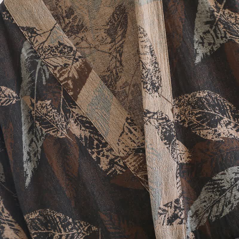 Peignoir en coton jacquard style kimono à motif feuilles - image 5