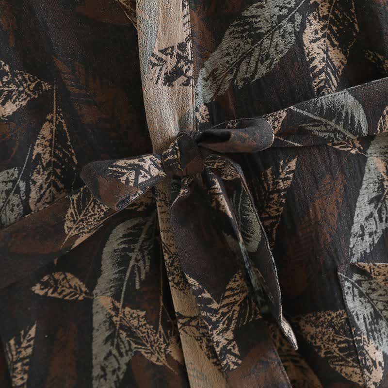 Peignoir en coton jacquard style kimono à motif feuilles - image 7
