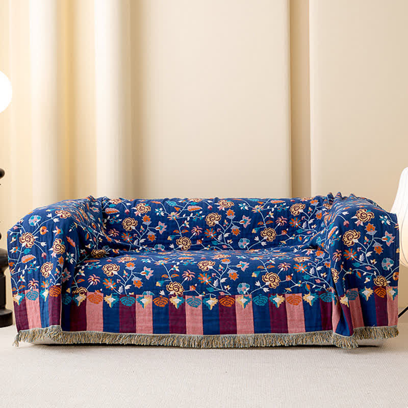 Couette rustique en gaze de coton à motif floral bleu - image 2