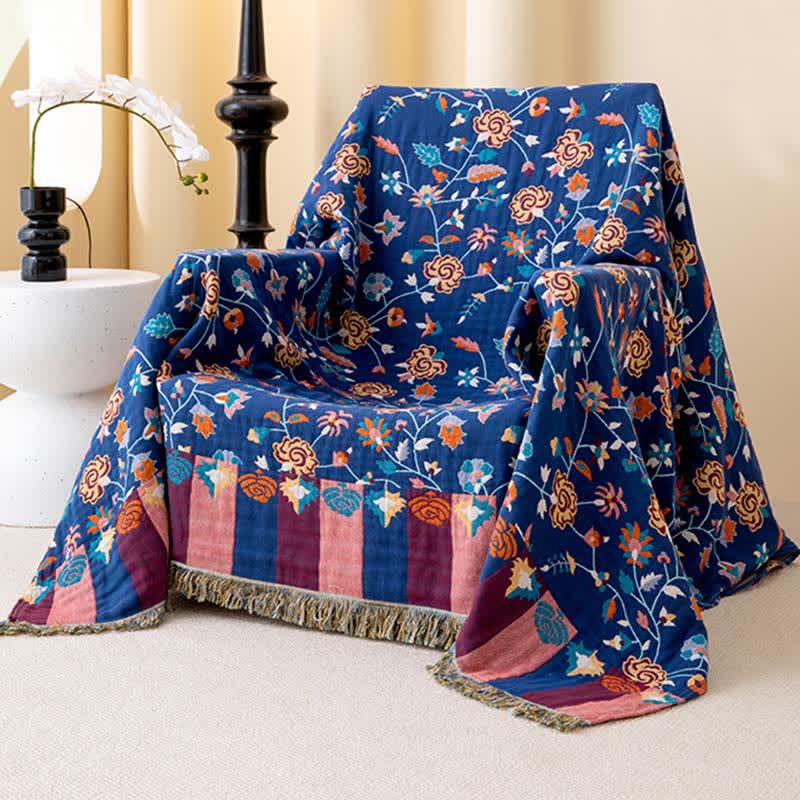 Couette rustique en gaze de coton à motif floral bleu - image 1