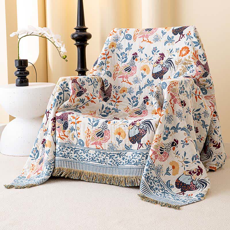 Couette en gaze de coton avec motif de fleurs de poulet dans un style campagnard - image 1
