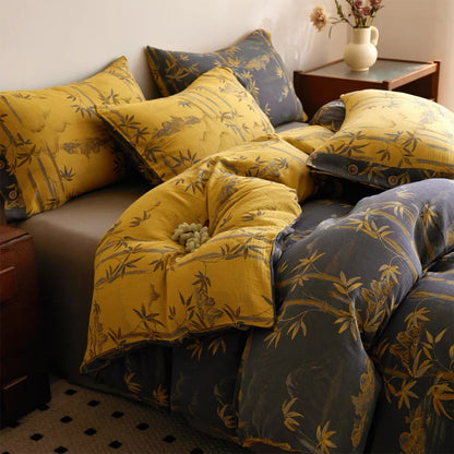 Parure de lit réversible en gaze de coton avec plantes de bambou (4 pièces) - image 15
