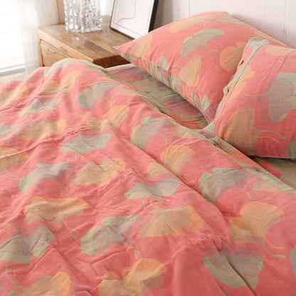 Parure de lit réversible en coton avec feuilles de ginkgo (4 pièces) - Rose - ensemble de literie - 200 cm x 230 cm - image 6