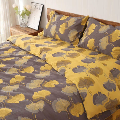 Parure de lit réversible en coton avec feuilles de ginkgo (4 pièces) - Gris - ensemble de literie - 200 cm x 230 cm - image 1