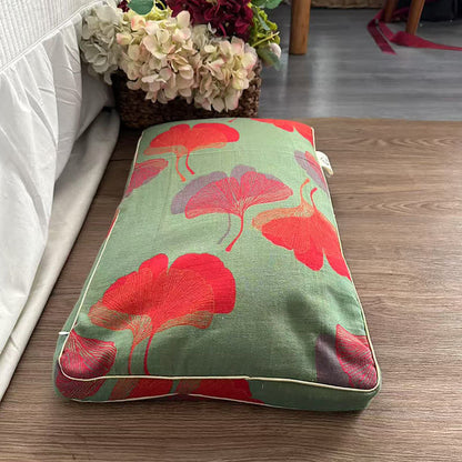 Taie d'oreiller en gaze de coton avec feuilles de ginkgo - 1 oreiller de sarrasin - Vert - 33 cm x 60 cm - image 1