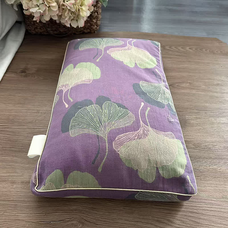 Taie d'oreiller en gaze de coton avec feuilles de ginkgo - 1 oreiller de sarrasin - violet foncé - 33 cm x 60 cm - image 4