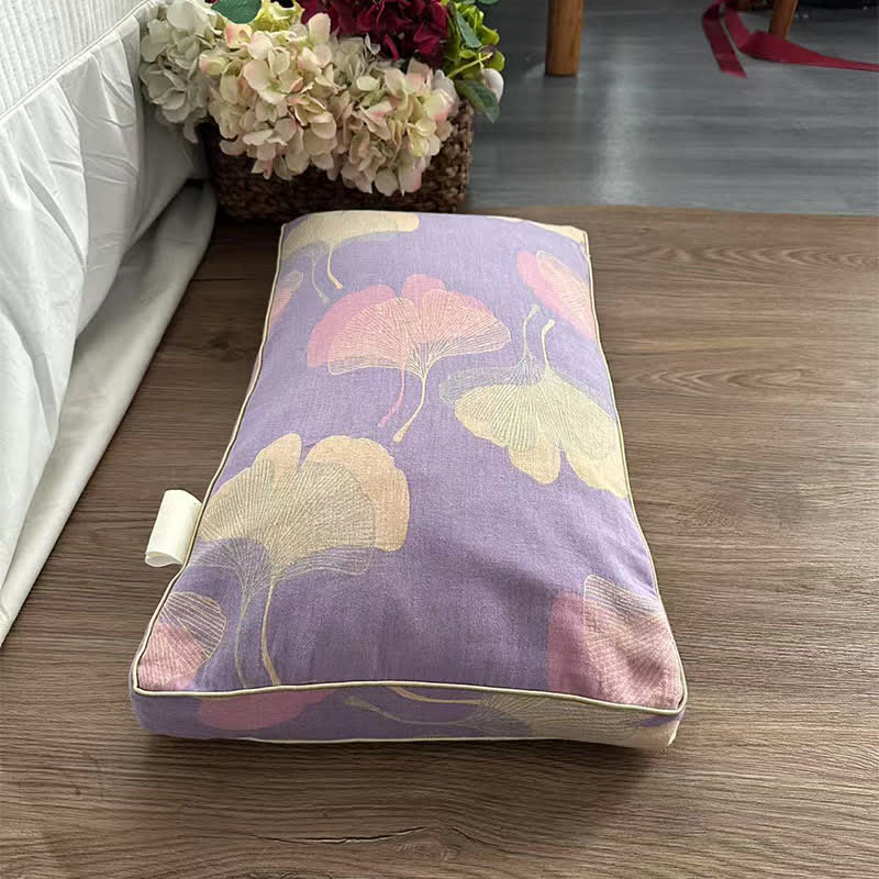 Taie d'oreiller en gaze de coton avec feuilles de ginkgo - 1 oreiller de sarrasin - Violet clair - 33 cm x 60 cm - image 2
