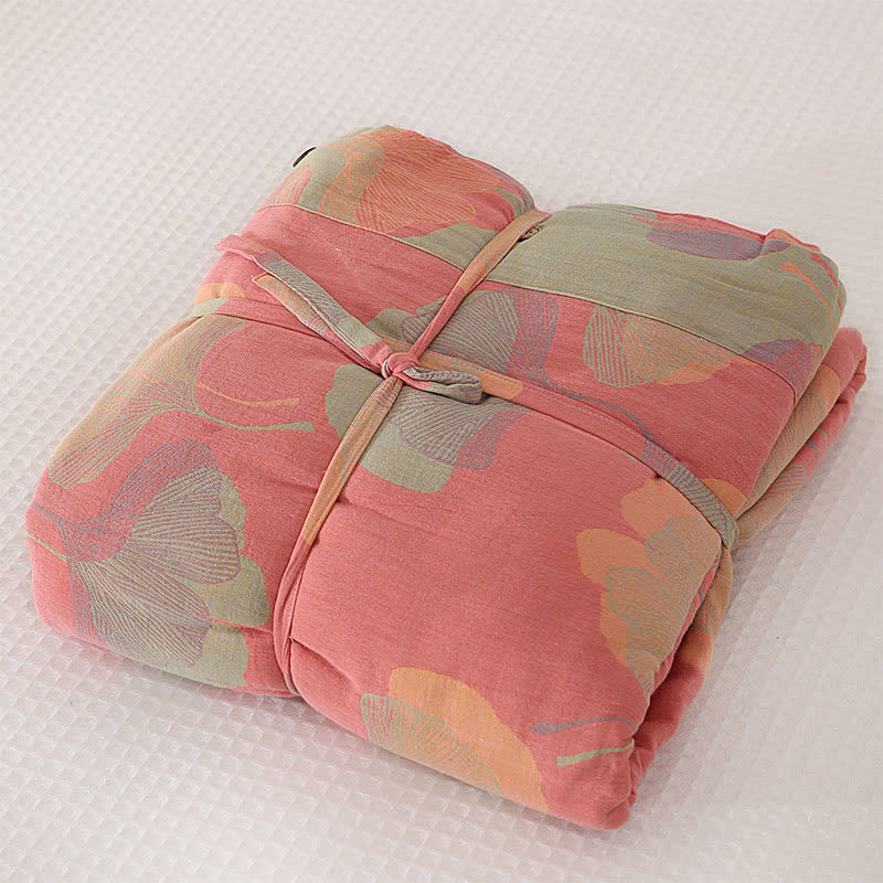 Couette en coton naturel à base de feuilles de ginkgo - Rose - 2 taies d'oreiller - 48 cm x 74 cm - image 0