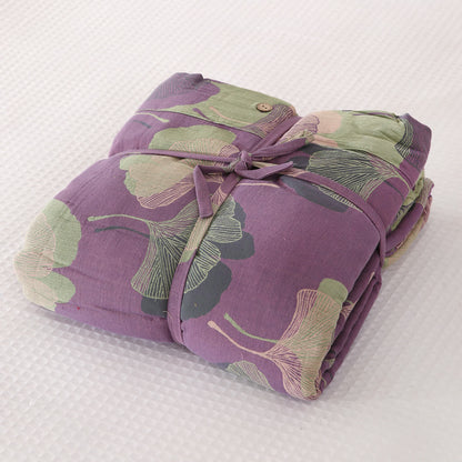 Couette en coton naturel à base de feuilles de ginkgo - violet foncé - 2 taies d'oreiller - 48 cm x 74 cm - image 6