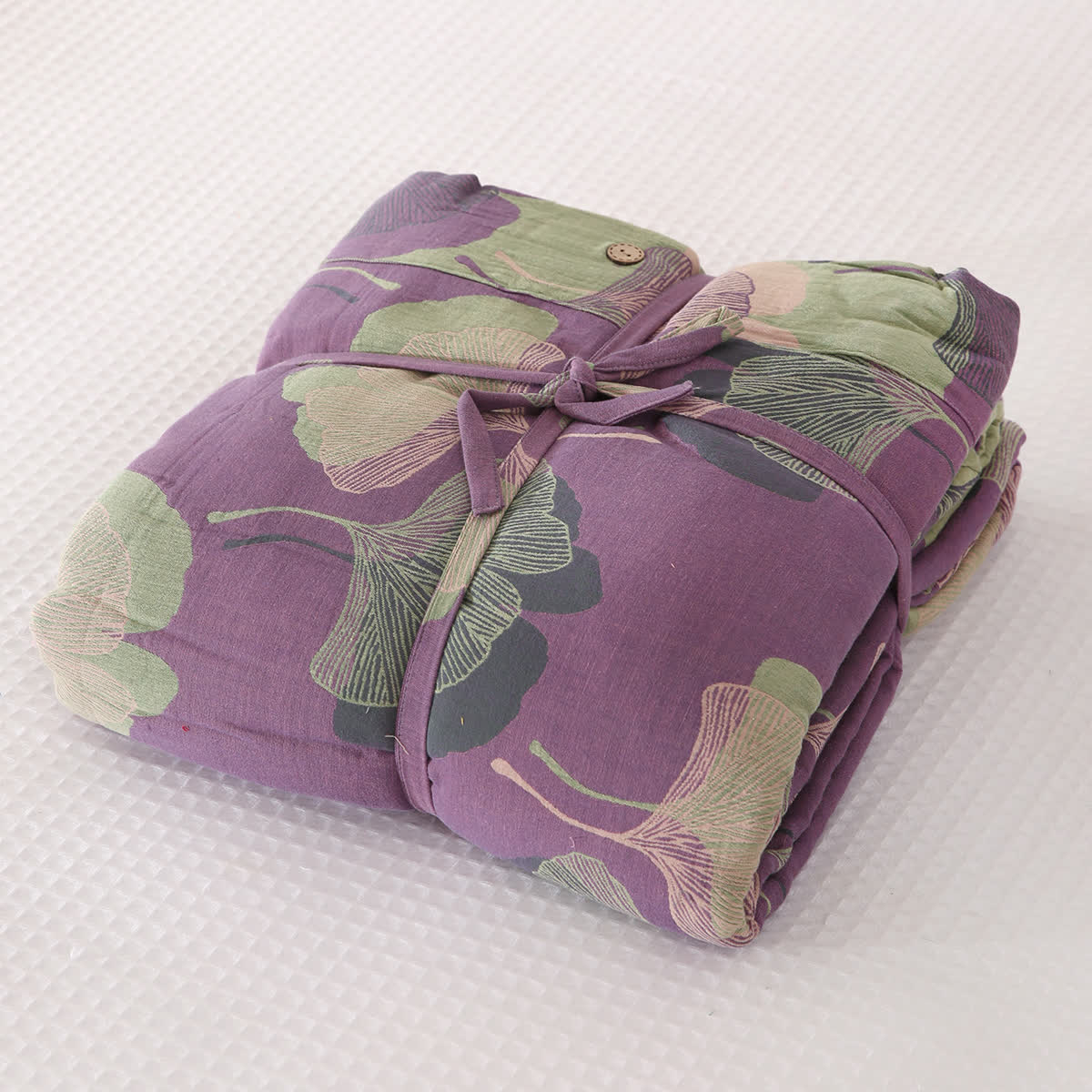 Couette en coton naturel de feuilles de ginkgo - violet foncé - 2 taies d'oreiller - 48 cm x 74 cm - image 7
