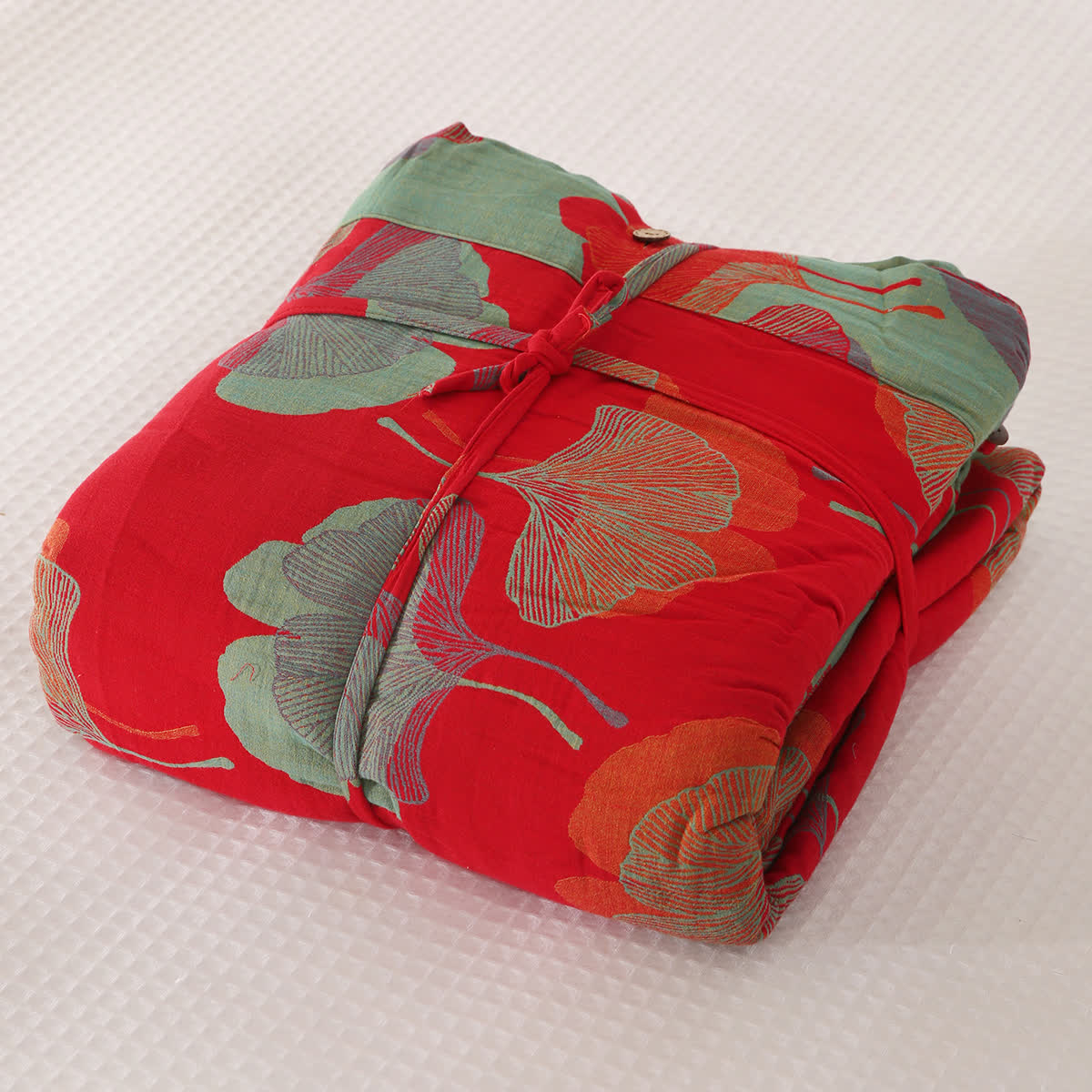 Couette en coton naturel à base de feuilles de ginkgo - Rouge - 2 taies d'oreiller - 48 cm x 74 cm - image 5