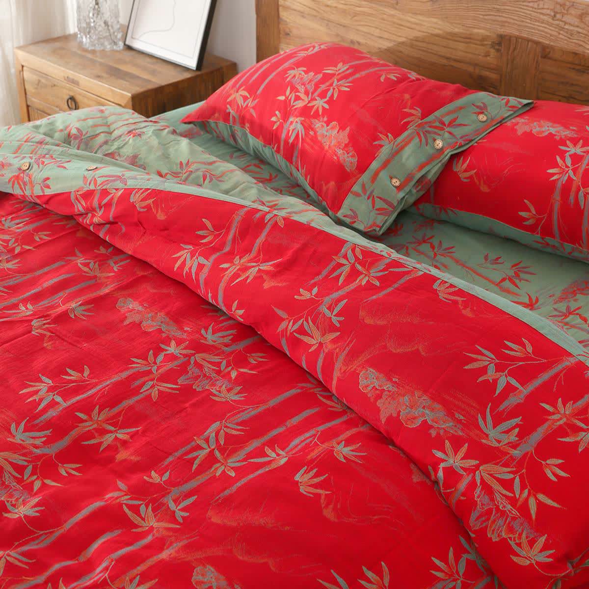 Linge de lit réversible en gaze de coton bambou - Rouge - ensemble de literie - 200 cm x 230 cm - image 1