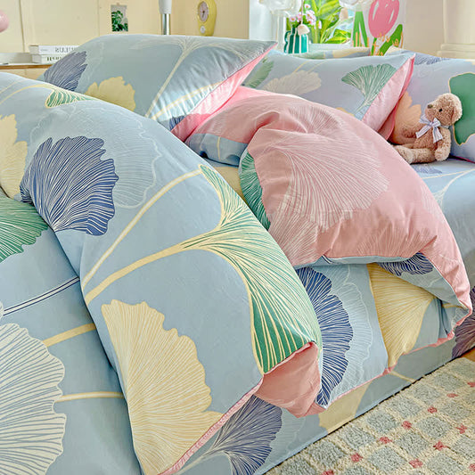 Linge de lit en pur coton avec feuilles de ginkgo fraîches - ensemble de literie - 220 cm x 240 cm - image 0