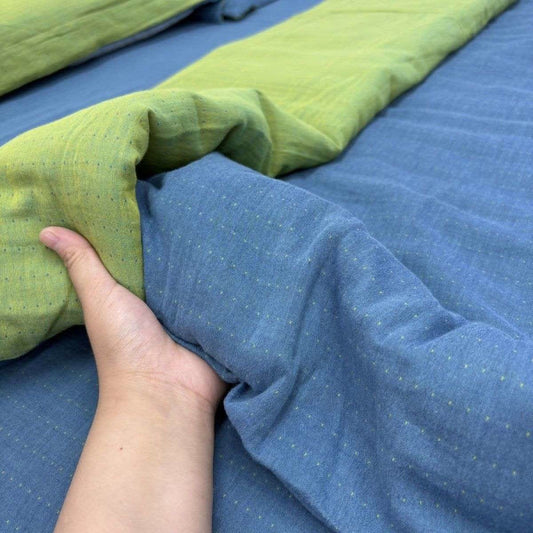 Linge de lit minimaliste réversible en gaze de coton - Bleu et vert - ensemble de literie - 220 cm x 240 cm - image 0