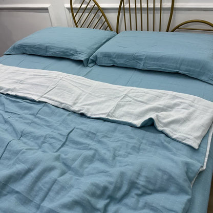 Linge de lit minimaliste réversible en gaze de coton - Bleu et blanc - ensemble de literie - 220 cm x 240 cm - image 17