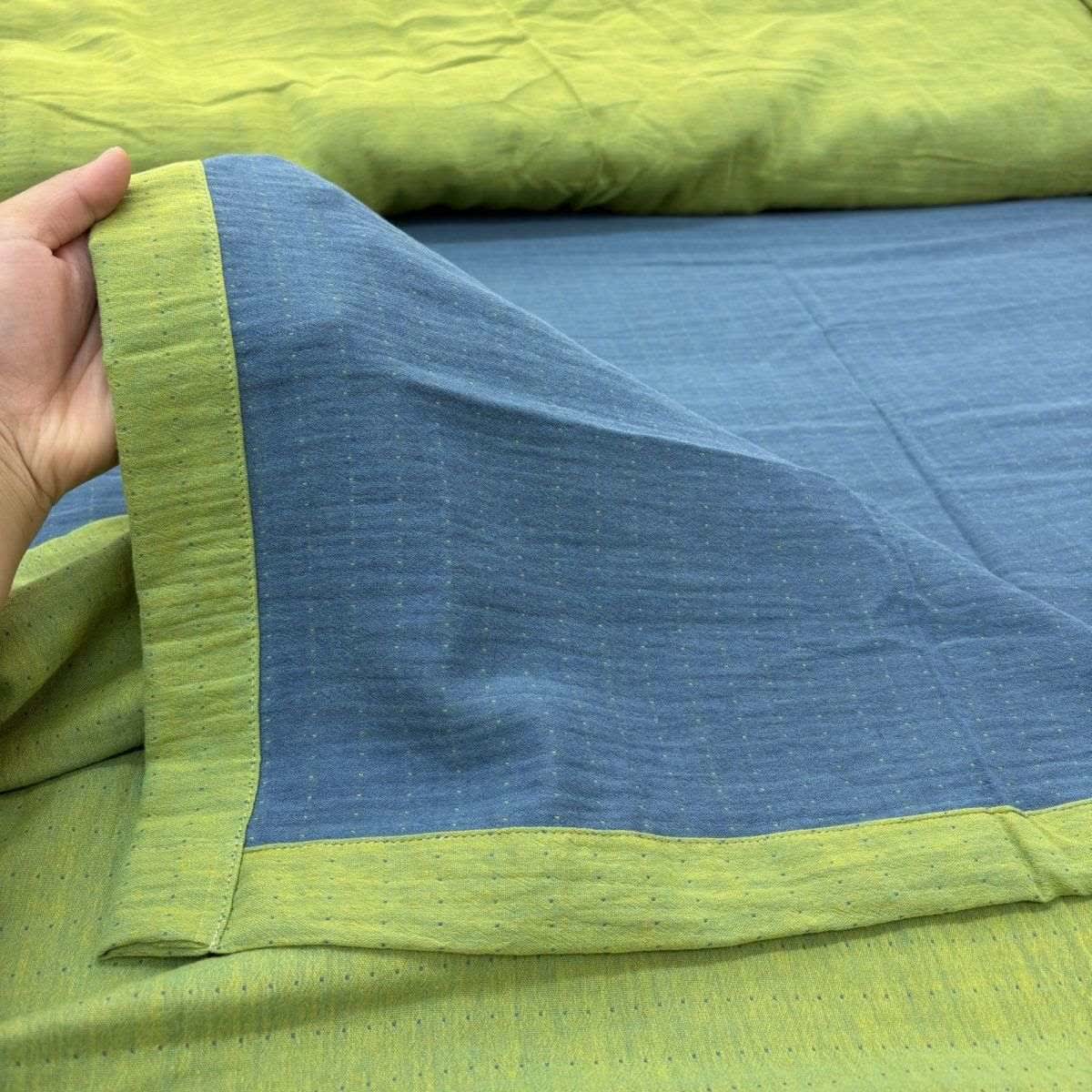 Linge de lit minimaliste réversible en gaze de coton - Bleu et vert - draps de lit - 220 cm x 240 cm - image 1