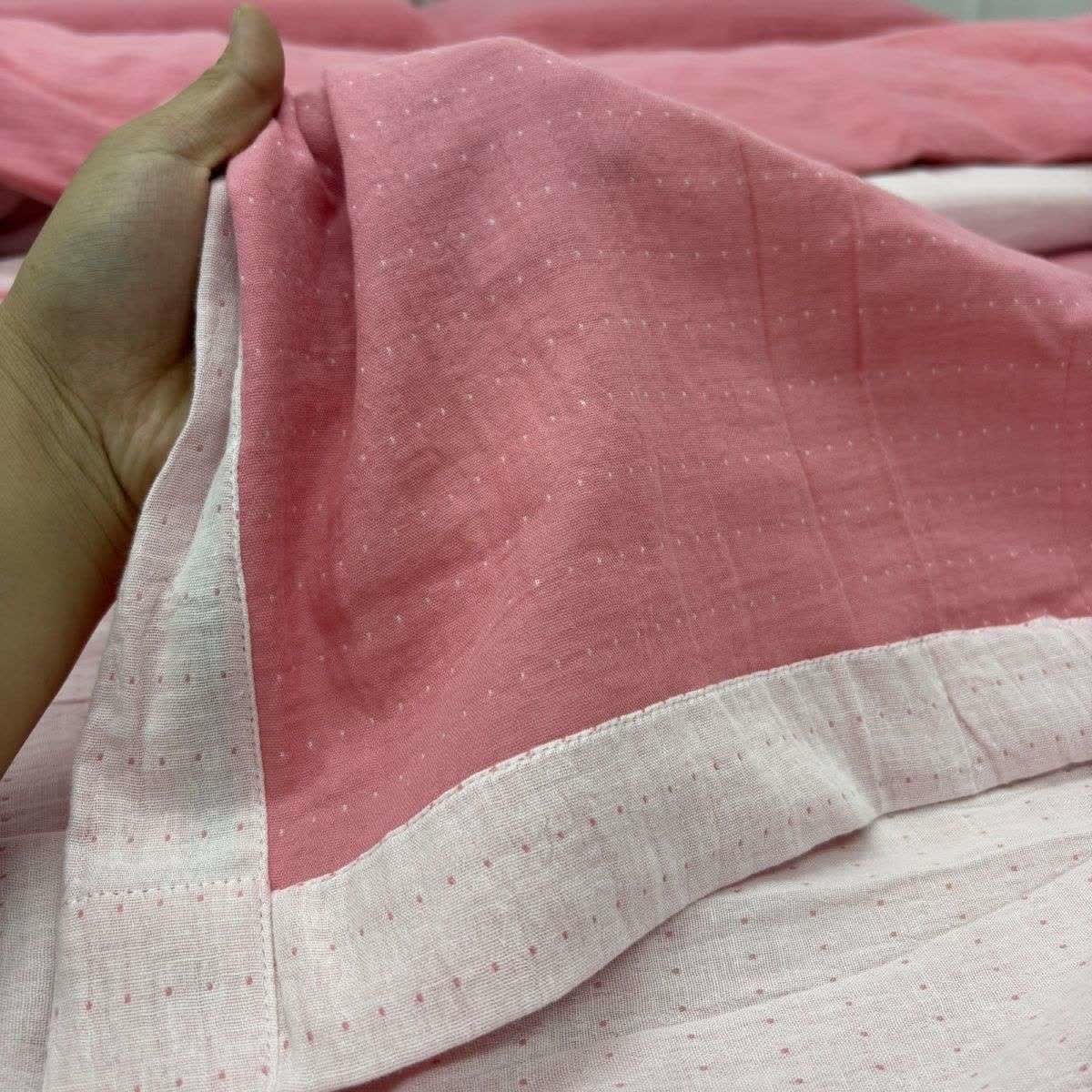 Linge de lit minimaliste réversible en gaze de coton - Rose et blanc - draps de lit - 220 cm x 240 cm - image 9